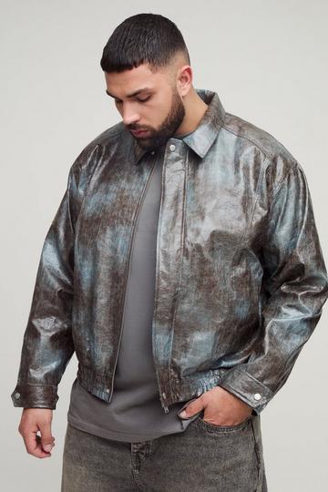 Plus Tie Dye Snake PU Boxy Bomber Jacket chocolate