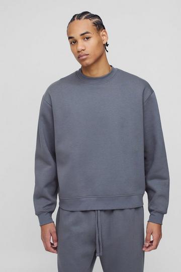 Charcoal Grey 330GSM Oversized Basic Boxy Extended Neck Sweatshirt