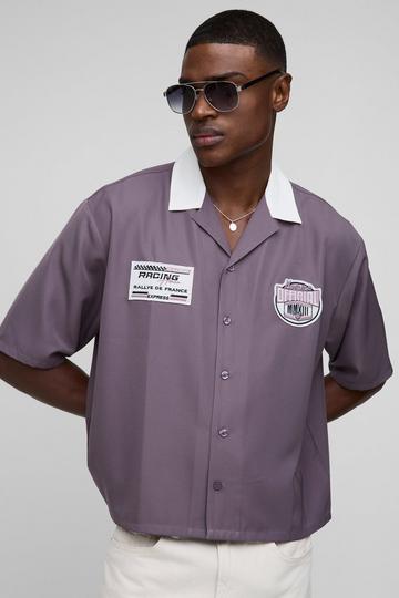 Oversized Moto Badge Revere Shirt purple