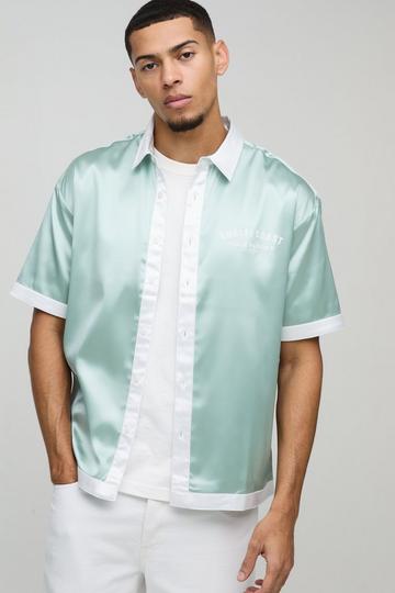 Oversized Amalfi Printed Satin Collared Shirt sage