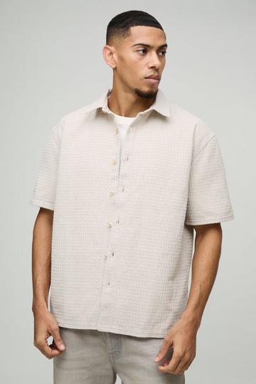 Stone Beige Oversized Waffle Collared Shirt