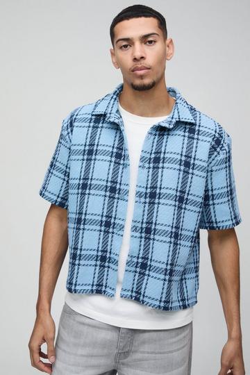 Oversized Boxy Check Collared Shirt blue