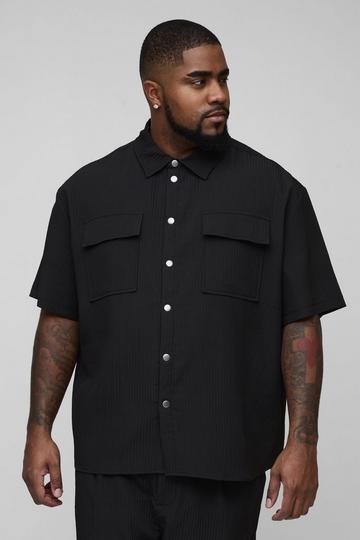 Black Plus Technical Pleated Oversized Short Sleeve Shirt