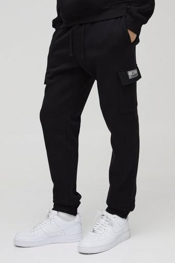 Black 330GSM Slim Fit BM Signature Label Cargo Jogger