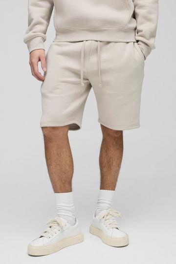 Stone Beige Loose Fit Mid Length Basic Shorts