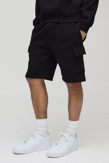 Loose Fit Mid Length Cargo Shorts black