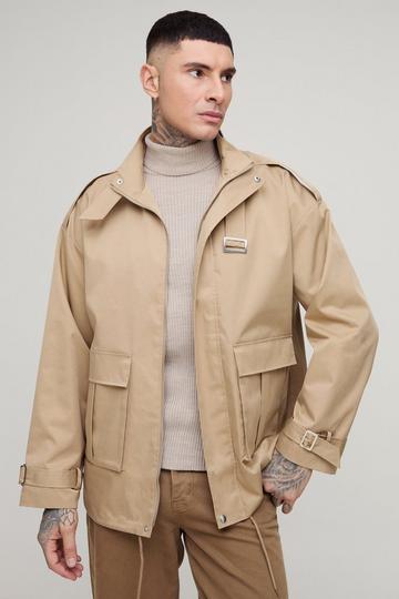 Tall Oversized Boxy Cargo Trench Coat khaki