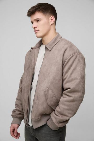 Tall Oversized Nep Suède Boxy Harrington Jas taupe