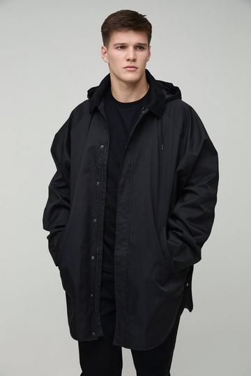 Tall Cord Collar Oversized Hooded Parka Jacket black