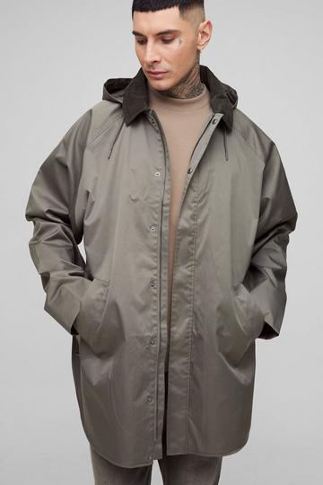 Tall Oversized Cord Collar Hooded Parka Jacket khaki