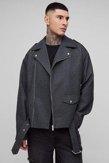 Tall Oversized Melton Biker Jas charcoal