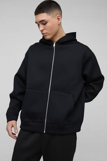 Oversized Zip Through Bonded Scuba Hoodie black