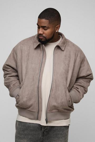 Plus Oversized Nep Suède Boxy Harrington Jas taupe