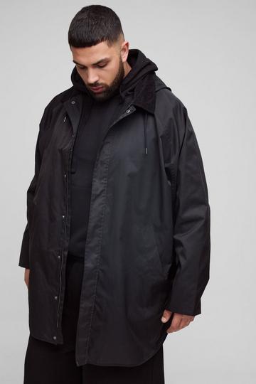 Plus Oversized Cord Collar Hooded Parka Jacket black