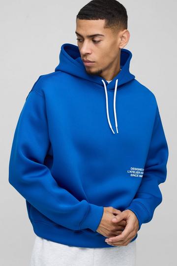 Oversized Boxy Bonded Contrast Tie Scuba Hoodie cobalt