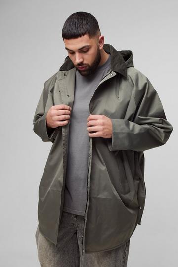 Plus Oversized Cord Collar Hooded Parka Jacket khaki