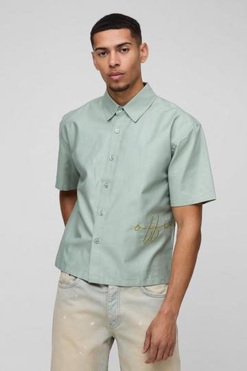 Oversized Boxy Official Embroidered Collared Shirt sage