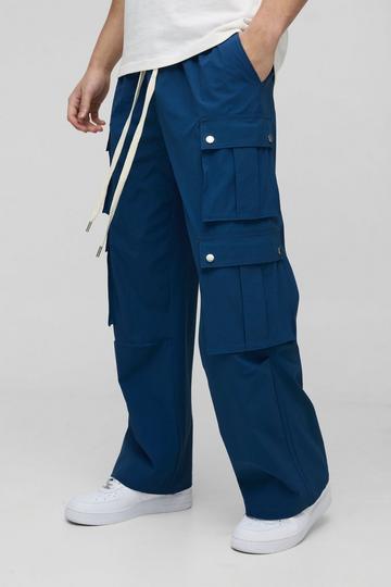 Navy Wide Leg Ripstop Multi Pocket Cargo Trousers