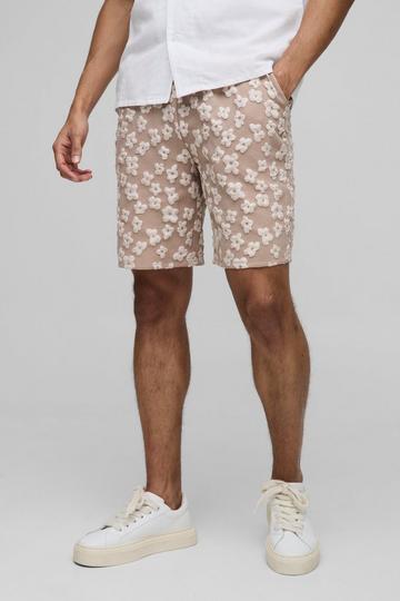 Elastische Satijnen Jacquard Bloemen Shorts stone