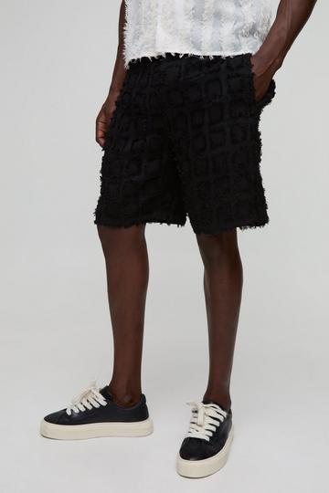 Black Elasticated Relaxed Tufted Textured Shorts