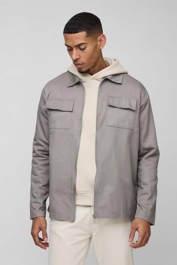 Long sleeve Zip Fastening Twill Overshirt grey