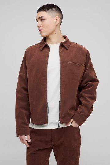 Velvet Denim Zip Through Overshirt brown