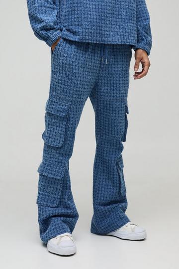 Relaxed Flared Cargo Textured Denim Jeans blue