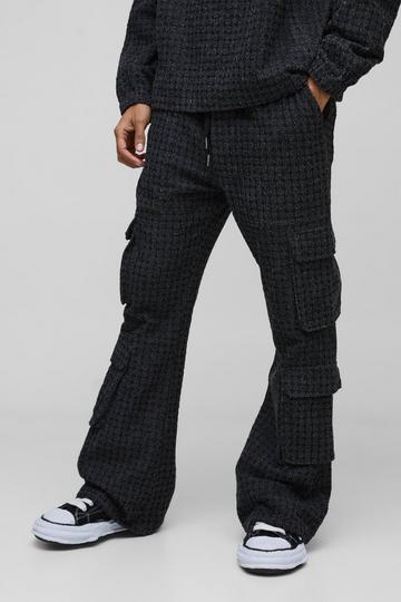 Relaxed Flared Cargo Textured Denim Jeans black