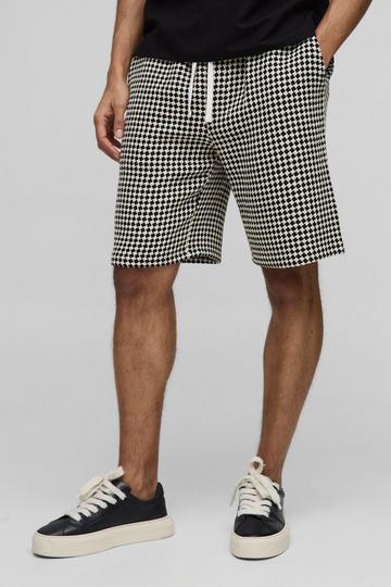 Elasticated Relaxed Fit Checkerboard Crochet Shorts black