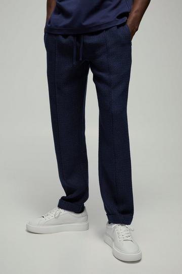 Elasticated Tapered Pintuck Turn Up Hem Trousers dark navy