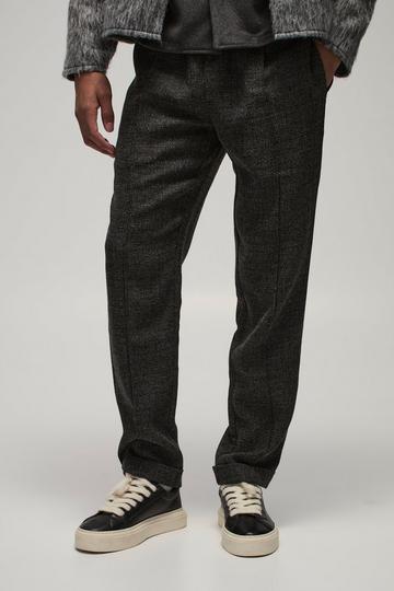 Elasticated Tapered Pintuck Turn Up Hem Trousers black