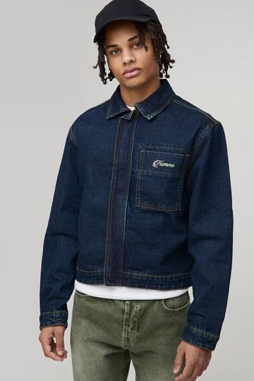 Geborduurde Baggy Spijkerjas Met Verborgen Plakaat vintage blue