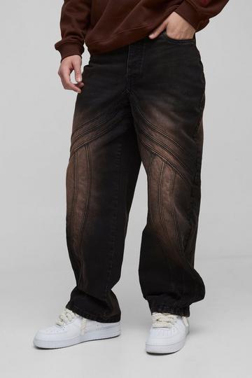 Relaxed Rigid Vintage Look Panelled Denim Jeans brown