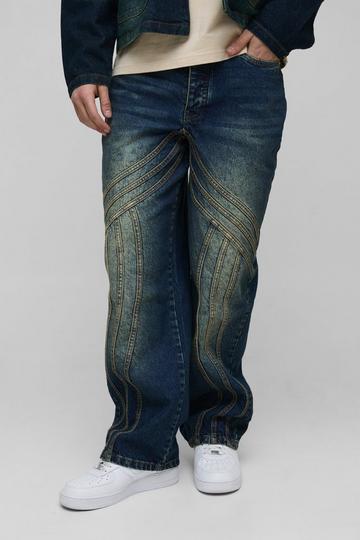 Relaxed Rigid Vintage Look Panelled Denim Jeans green