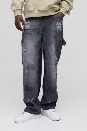 Relaxed Rigid Ripped Dirty Wash Carpenter Denim Jeans grey