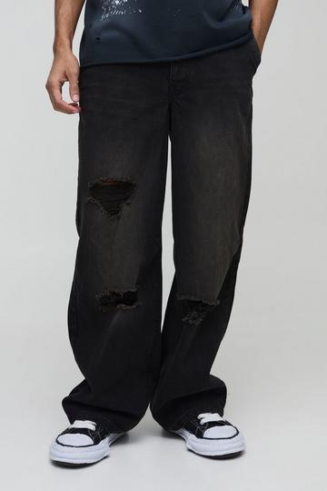 Baggy Rigid Boxer Waistband Ripped Denim Jeans dark brown