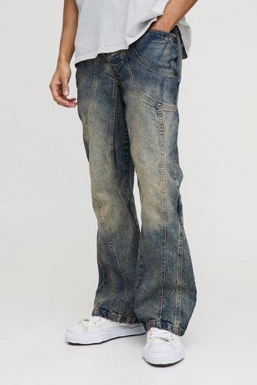 Relaxed Rigid Flare Washed Panelled Denim Jeans stonewash