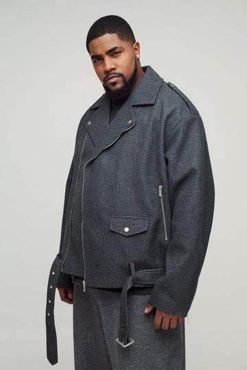 Plus Oversized Melton Biker Jas charcoal