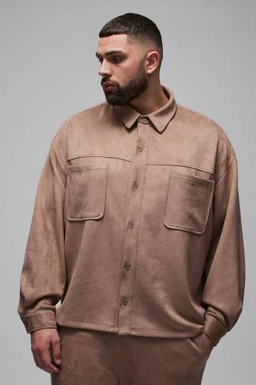 Plus Faux Suede Oversized Shirt taupe