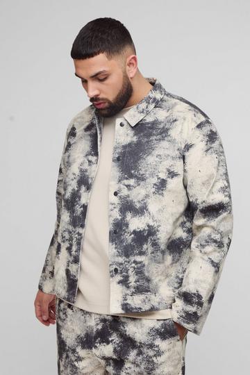 Plus Abstract Printed Twill Oversized Shirt charcoal