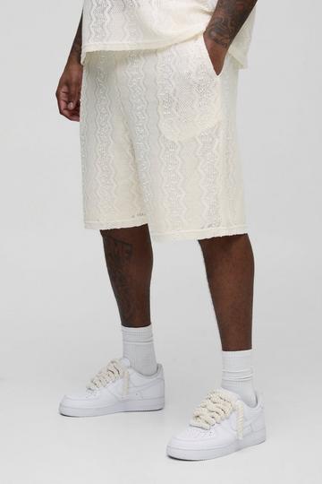 Plus Zig Zag Crochet Relaxed Fit Shorts ecru