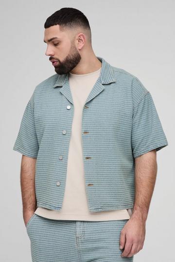 Plus Jacquard Denim Boxy Oversized Revere Shirt light wash