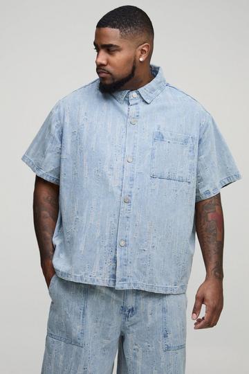 Plus Laddered Denim Boxy Oversized Shirt light wash