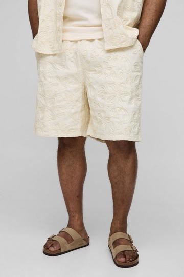 Stone Beige Plus Applique Twill Relaxed Fit Drawcord Shorts