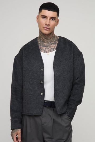 Tall Collarless Wool Look Boxy Smart Jacket charcoal