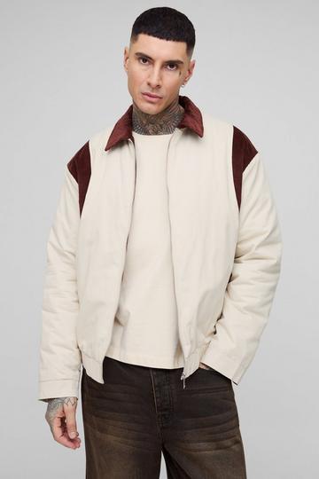 Tall Cord Contrast Collar Padded Jacket ecru