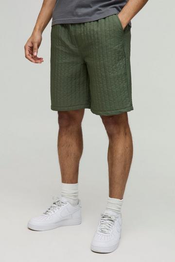 Gewatteerde Elastische Baggy Nylon Shorts Met Stiksels khaki