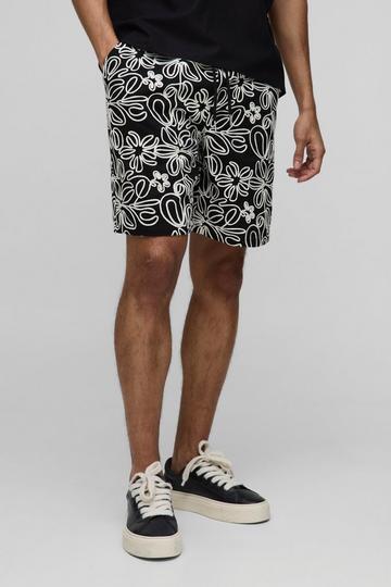 Black Elasticated Relaxed Rope Applique Shorts