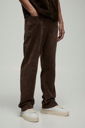 Fixed Waist Straight Leg Heavyweight Suede Trousers chocolate