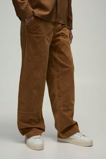 Dikke Baggy Suède Utility Broek Met Tailleband tan